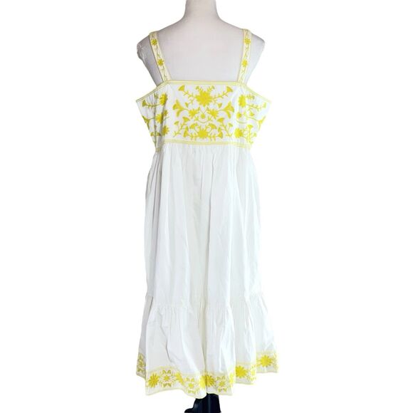 Ann Mashburn Embroidered Tiered Midi Dress XL White Yellow Cottage Tea Party NWT - Picture 2 of 12